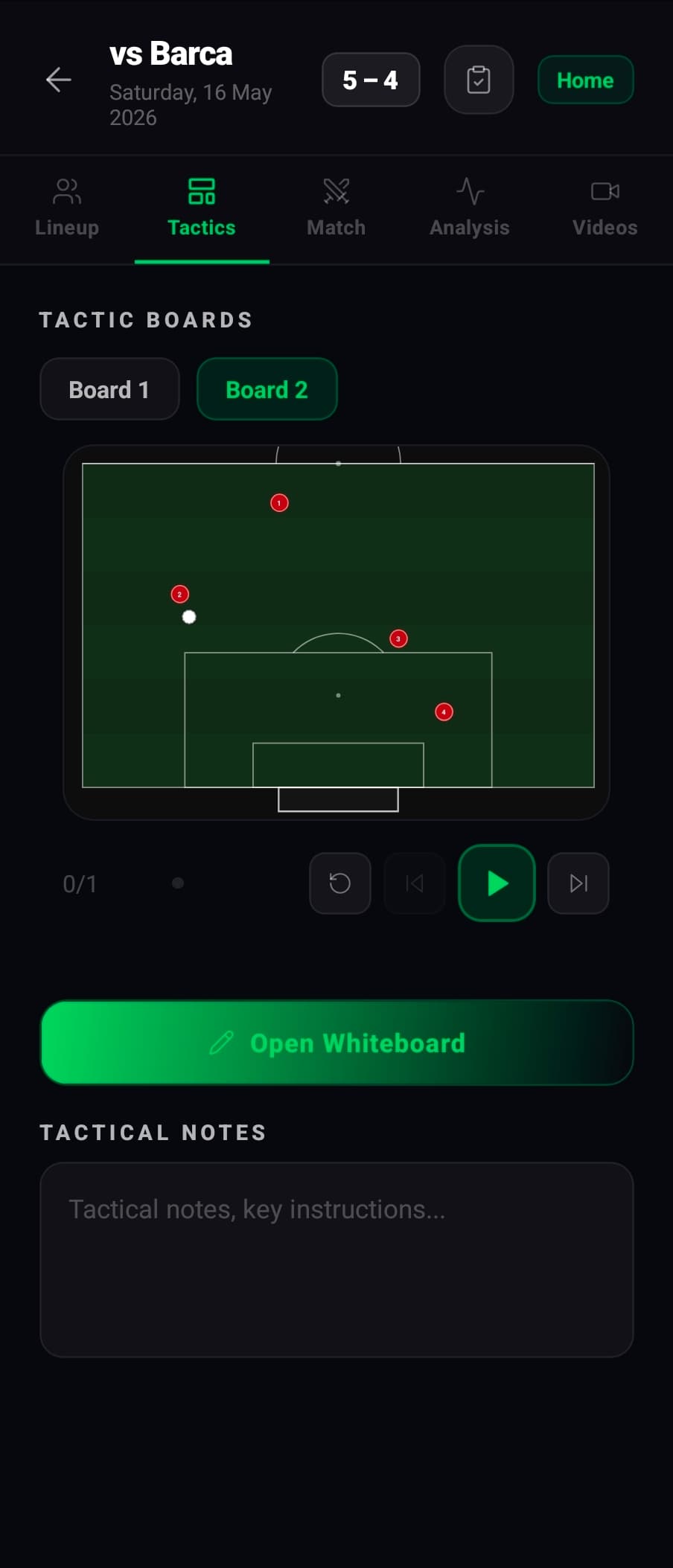 Pitch mobile — Tactic boards with animation playback